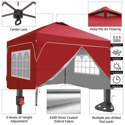 Ainfox 12ftx12ft Pop Up Canopy Tent with 4 Sidewalls One Push Tent Canopy with Wheeled Carry Bag, 8 Stakes and 4 Ropes