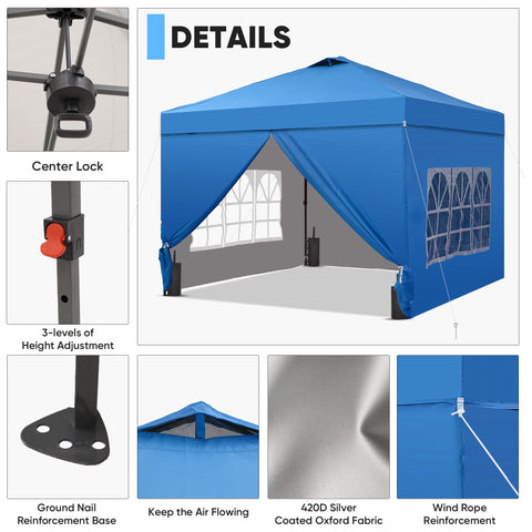 Ainfox 10x10 Pop up Canopy Tent with One Push Setup and Sidewalls,Instant Outdoor Shade Gazebos with Weighted Sandbags