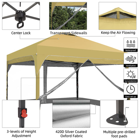 Ainfox 12ft x12ft Pop Up Canopy With 4 transparent sidewalls Outside Canopy with Wheeled Carry Bag, Bonus 8 Stakes and 4 Ropes