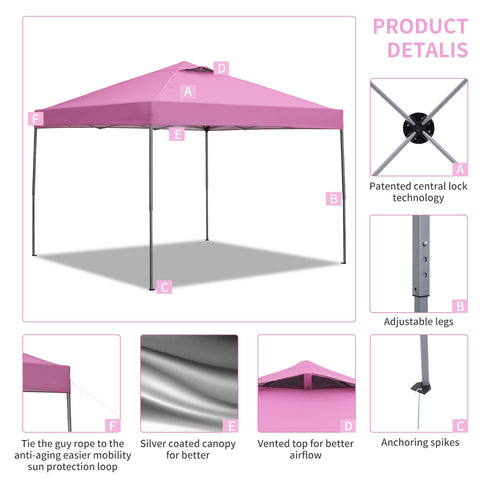 Ainfox 12'x12'Pop Up Canopy Tent Center Lock Windproof UV Shelter Wheeled Bag for Outdoor Events Parties Camping,Pink