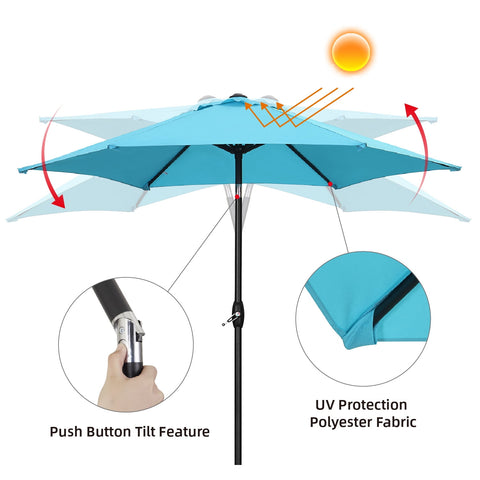 Ainfox 9ft Lake Blue Patio Umbrella with Push Button Tilt and Crank, UV and Waterproof Canopy