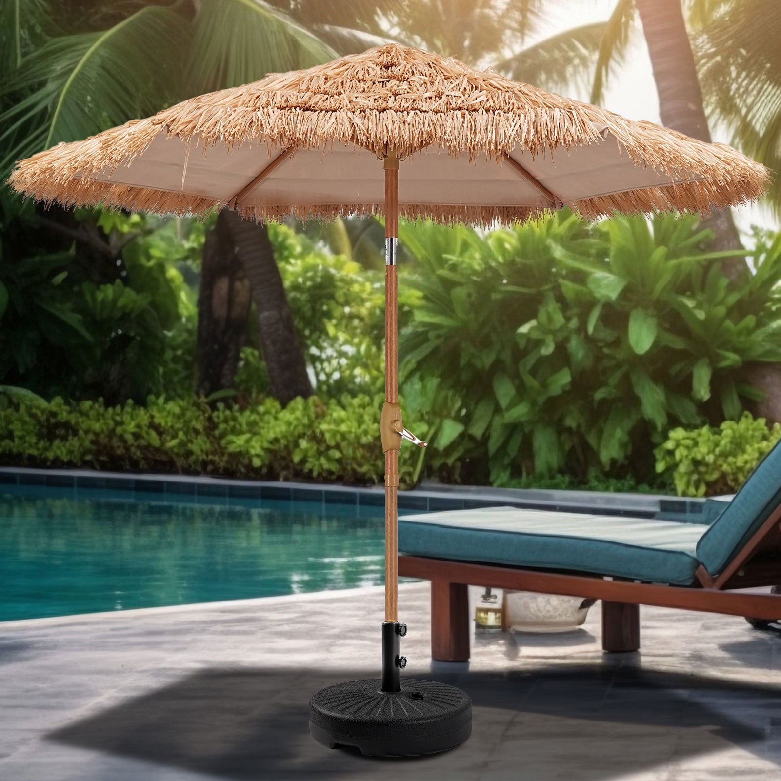 Ainfox Thatched Tiki Patio Umbrella, Outdoor Market Umbrella for Garden, Deck, Backyard, Pool, Beach