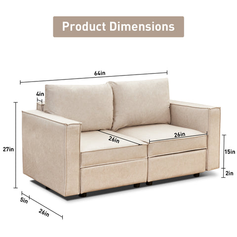 Ainfox Loveseat Module Sofa Sectional Couch with Storage, Beige