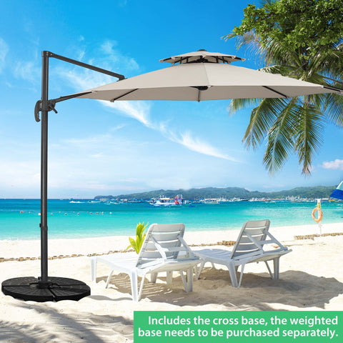 Ainfox 10ft Double Top Heavy-Duty Patio Cantilever Umbrella with Cross Base, Outdoor Large Offset Hanging Aluminum Rotation Sun Shade Umbrella with 360°Rotation Adjustable
