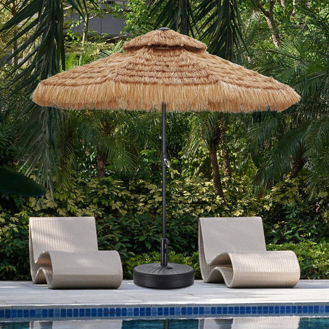 Ainfox 9ft Double Tiers Thatched Tiki Umbrella for Outdoor, Pool, Patio, Beach, Brown