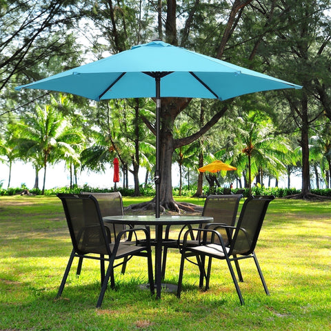 9 ft blue patio umbrella Ainfox 9ft Hexagonal Patio Umbrella Crank Lift Push Button Tilt Without Base