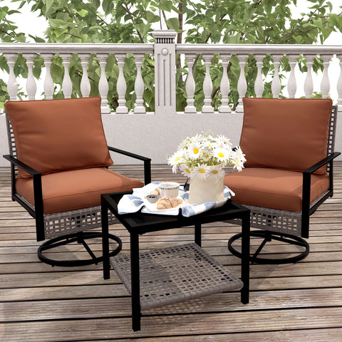 Ainfox 3‑Piece Patio Furniture Set, Outdoor Indoor Sofa Set with 2 Metal Swivel Chairs & Coffee Table, Modern Conversation Set for Backyard, Porch & Garden