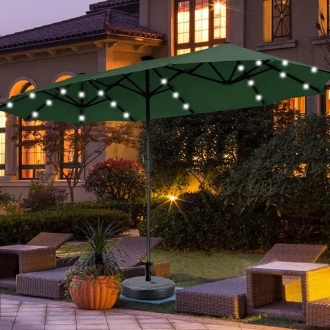 Ainfox 13ft Large Patio Umbrella with Solar Lights and Weighted Base, Outdoor Double-Sided Rectangle Market Umbrellas