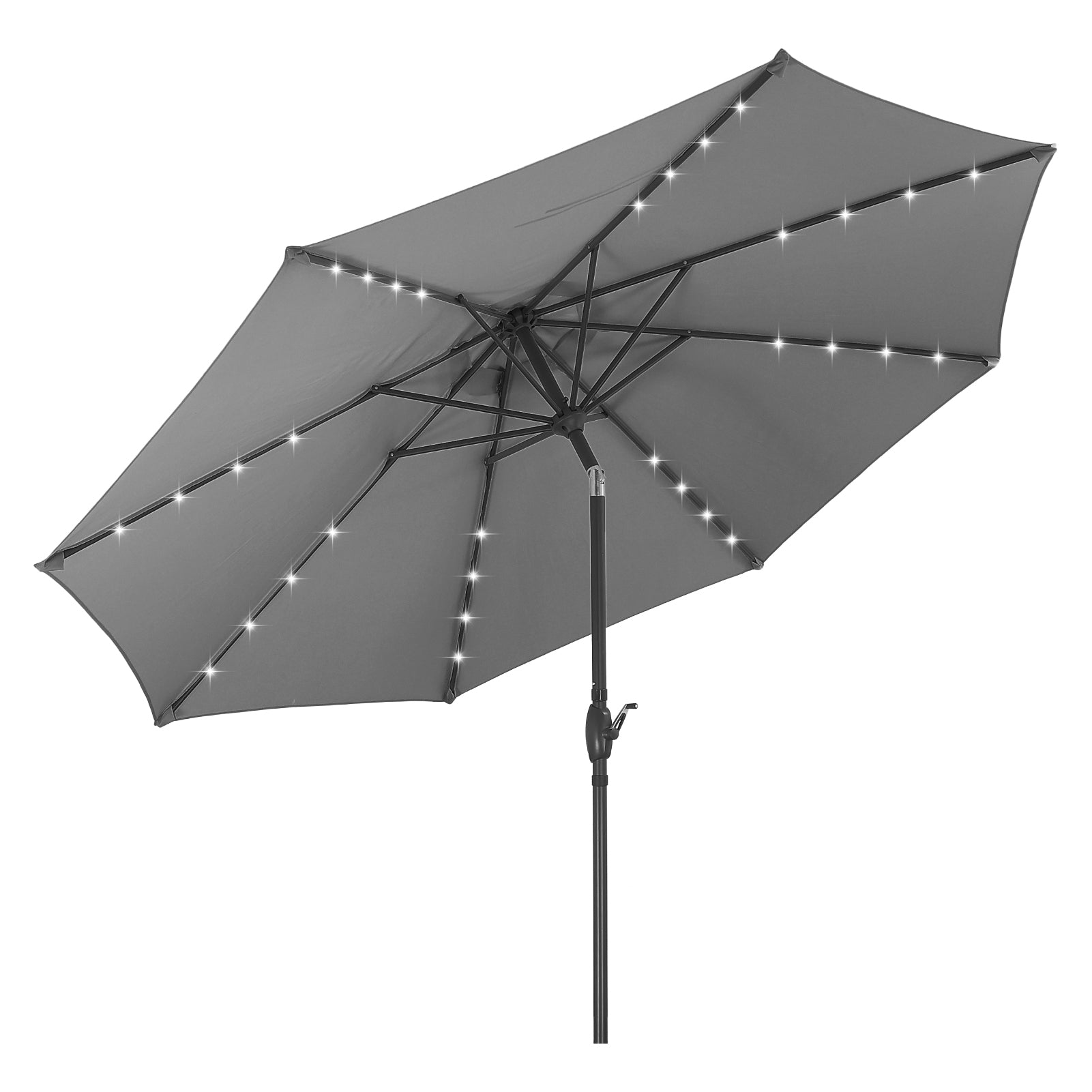 10ft Solar Patio Umbrella Outdoor Umbrella Market Umbrella Backyard Deck Poolside 32 LED Lights