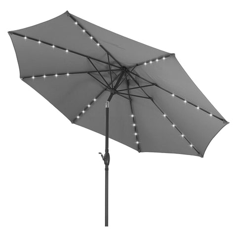 Ainfox 10FT Large Solar Patio Umbrella with Crank Handle Outdoor Umbrella Market Umbrella for Backyard Deck Poolside With 32 LED Lights