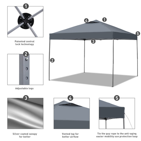 Ainfox 10 x 10 ft Pop-Up Canopy  Patio Canopy With 4 Sand bags For Patio,Garden,Party