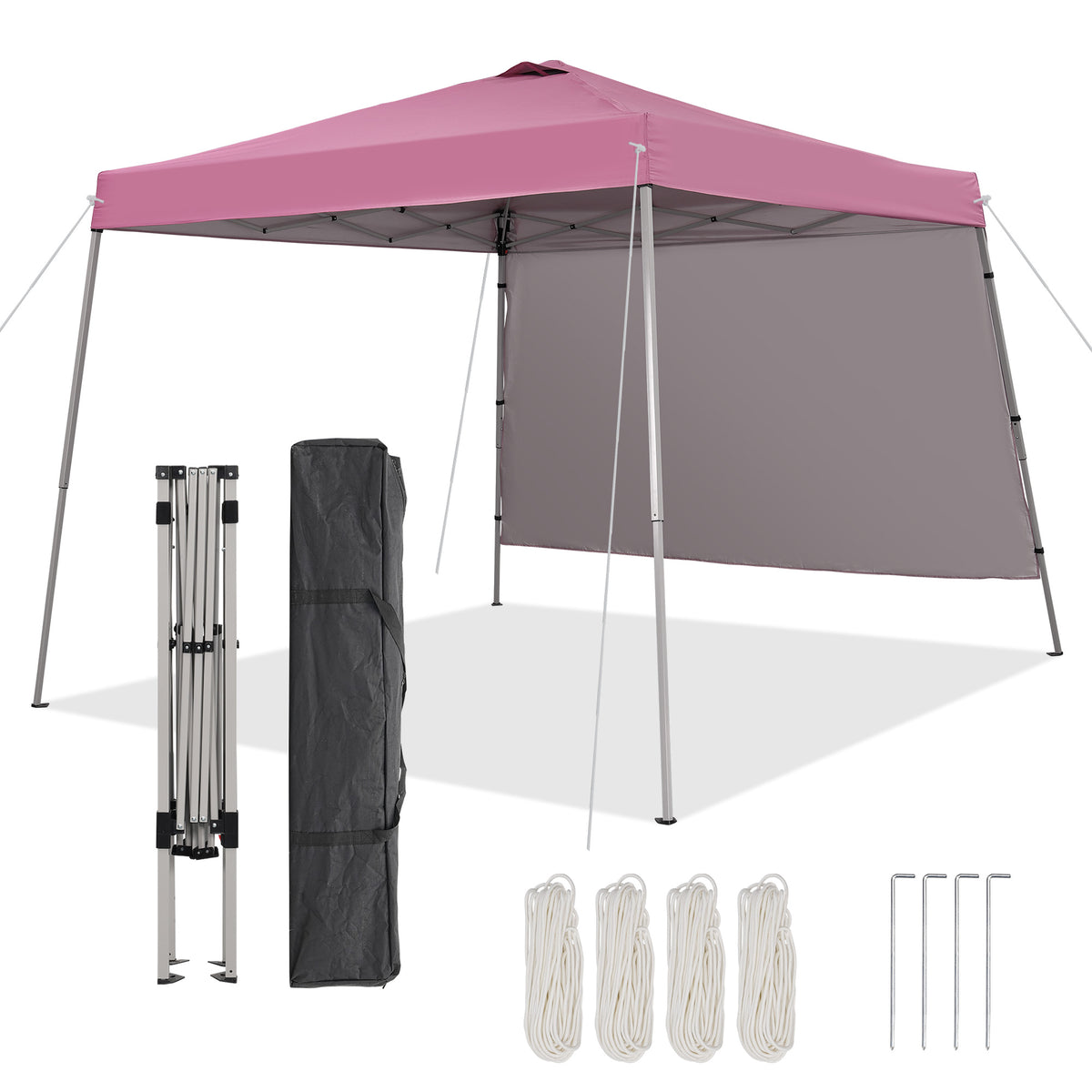 10X10 Pop Up Canopy Slant Legs Instant Outdoor Canopy Tent 1 Sidewall Portable Patio Garden Deck Gazebo Shelter 10x10 Base 8x8 Top