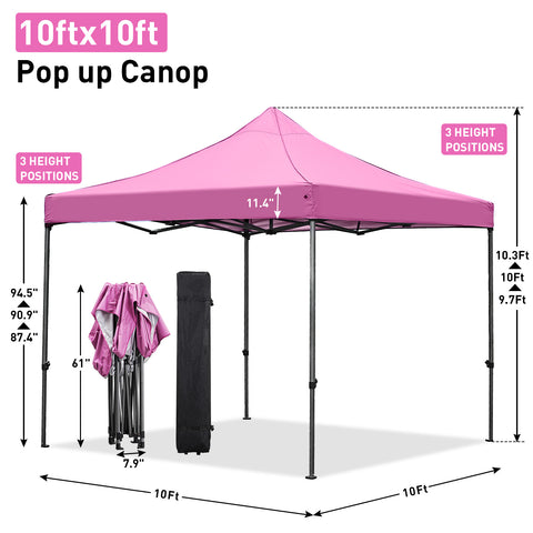Ainfox 10' x 10'Heavy Duty Pop up Canopy Tent,Folding Instant Outdoor Gazebo,Sun Shade Tent,Pink