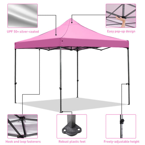 Ainfox 10' x 10'Heavy Duty Pop up Canopy Tent,Folding Instant Outdoor Gazebo,Sun Shade Tent,Pink