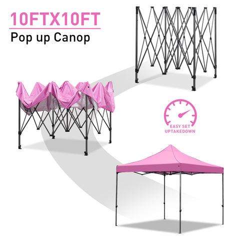 Ainfox 10' x 10'Heavy Duty Pop up Canopy Tent,Folding Instant Outdoor Gazebo,Sun Shade Tent,Pink