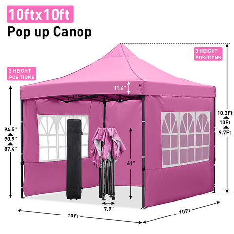 Ainfox 10' x 10'Heavy Duty Pop up Canopy Tent,Folding Instant Outdoor Gazebo,Sun Shade Tent,Pink