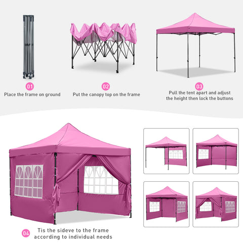 Ainfox 10' x 10'Heavy Duty Pop up Canopy Tent,Folding Instant Outdoor Gazebo,Sun Shade Tent,Pink