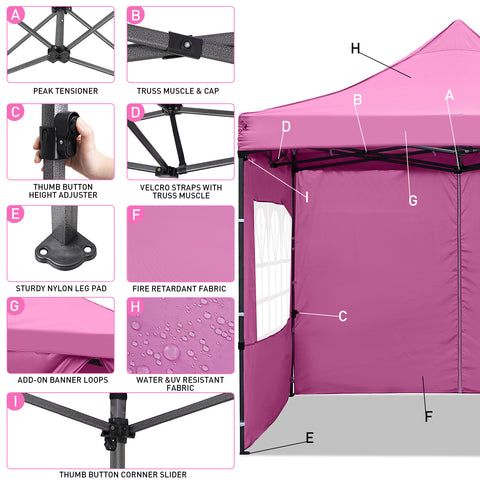 Ainfox 10' x 10'Heavy Duty Pop up Canopy Tent,Folding Instant Outdoor Gazebo,Sun Shade Tent,Pink