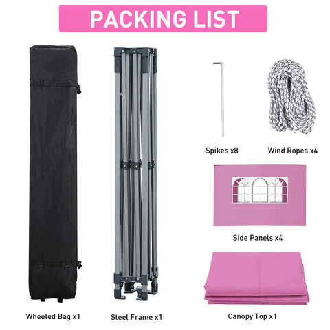 Ainfox 10' x 10'Heavy Duty Pop up Canopy Tent,Folding Instant Outdoor Gazebo,Sun Shade Tent,Pink