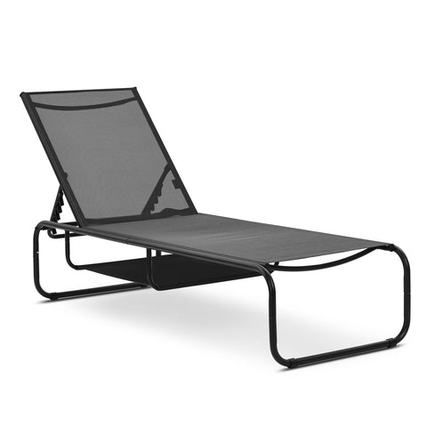 Ainfox Patio Chaise Lounge Chair, 5 Adjustable Positions Outdoor Recliner with Hidden Storage,Breathable Textilene Fabric Steel Frame