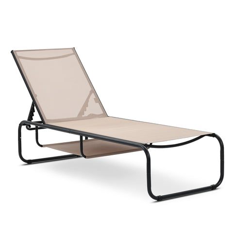 Ainfox Patio Chaise Lounge Chair, 5 Adjustable Positions Outdoor Recliner with Hidden Storage,Breathable Textilene Fabric Steel Frame