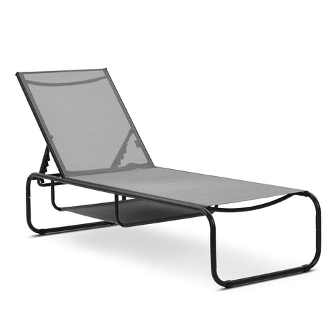 Ainfox Patio Chaise Lounge Chair, 5 Adjustable Positions Outdoor Recliner with Hidden Storage,Breathable Textilene Fabric Steel Frame