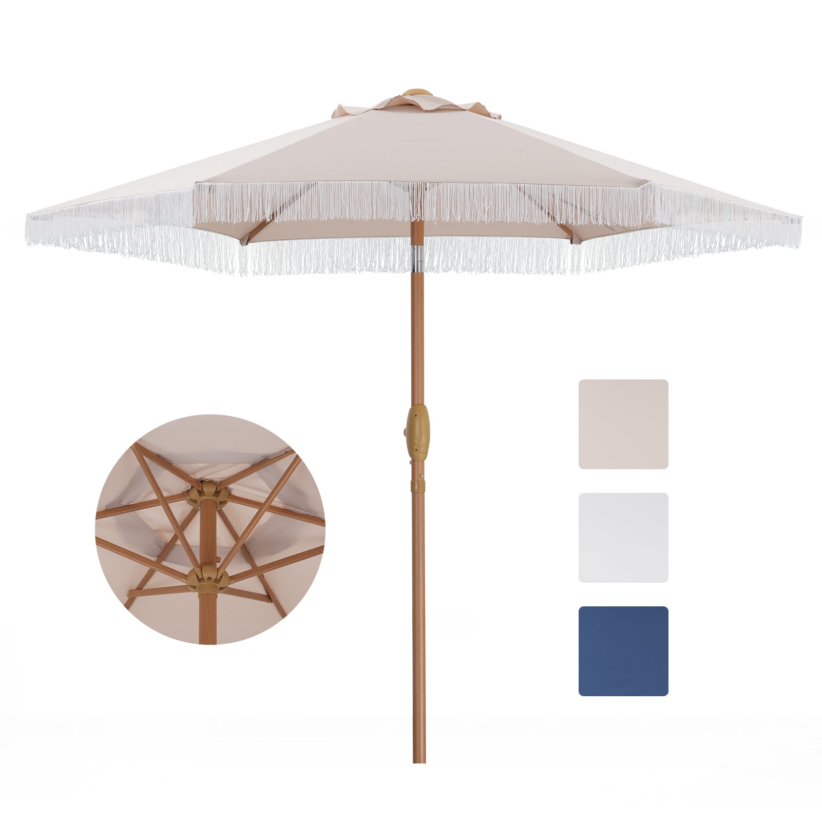 7.5ft Boho Patio Umbrella Fringe Outdoor Tassel Umbrella Waterproof Sun Protection Umbrella