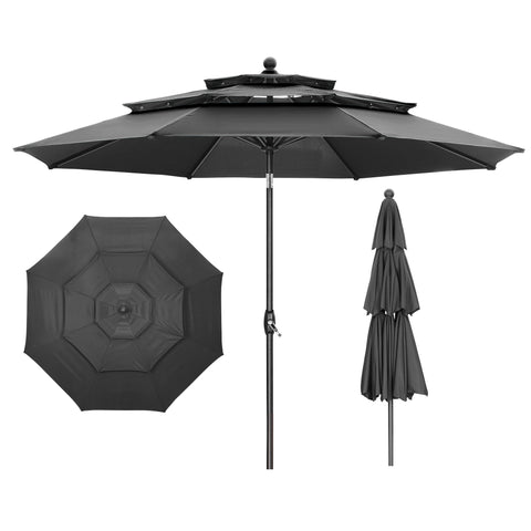 Ainfox 10 FT Patio Umbrella 3 Tiers Outdoor Market Umbrella with Crank and Tilt for Garden Lawn Backyard Pool