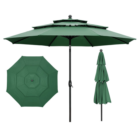 Ainfox 10 FT Patio Umbrella 3 Tiers Outdoor Market Umbrella with Crank and Tilt for Garden Lawn Backyard Pool