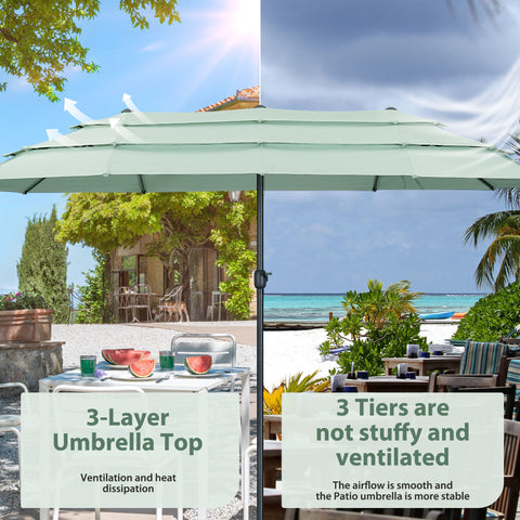 Ainfox 15ft Large Patio Umbrella, 3-Tiers Outdoor Double-Sided Rectangle Market Heavy Duty Umbrellas