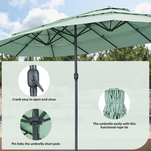 Ainfox 15ft Large Patio Umbrella, 3-Tiers Outdoor Double-Sided Rectangle Market Heavy Duty Umbrellas