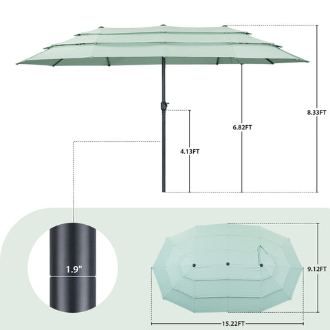Ainfox 15ft Large Patio Umbrella, 3-Tiers Outdoor Double-Sided Rectangle Market Heavy Duty Umbrellas