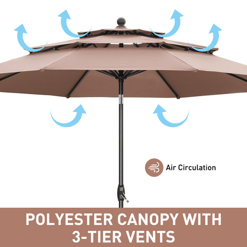 Ainfox 10 FT Patio Umbrella 3 Tiers Outdoor Market Umbrella with Crank and Tilt for Garden Lawn Backyard Pool