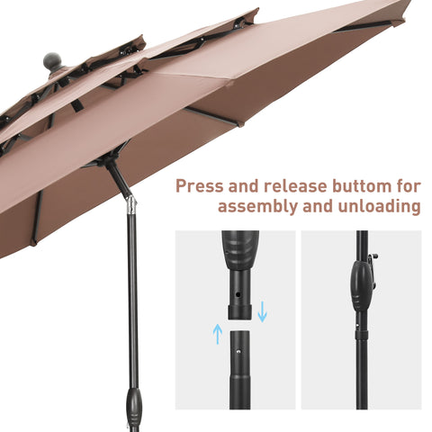 Ainfox 10 FT Patio Umbrella 3 Tiers Outdoor Market Umbrella with Crank and Tilt for Garden Lawn Backyard Pool