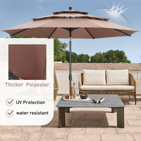 Ainfox 10 FT Patio Umbrella 3 Tiers Outdoor Market Umbrella with Crank and Tilt for Garden Lawn Backyard Pool