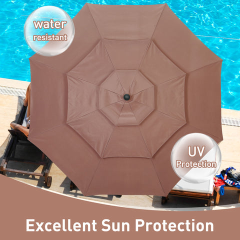 Ainfox 10 FT Patio Umbrella 3 Tiers Outdoor Market Umbrella with Crank and Tilt for Garden Lawn Backyard Pool