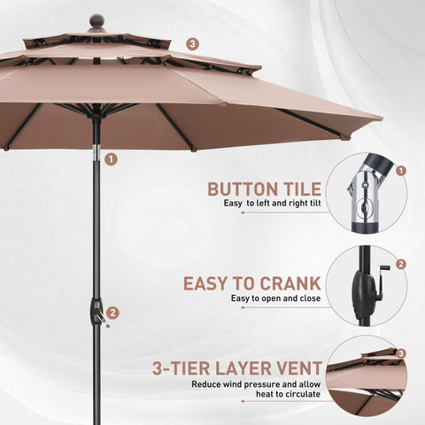 Ainfox 10 FT Patio Umbrella 3 Tiers Outdoor Market Umbrella with Crank and Tilt for Garden Lawn Backyard Pool