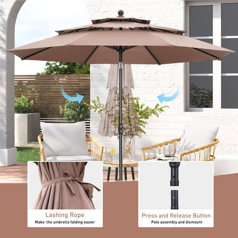 Ainfox 10 FT Patio Umbrella 3 Tiers Outdoor Market Umbrella with Crank and Tilt for Garden Lawn Backyard Pool
