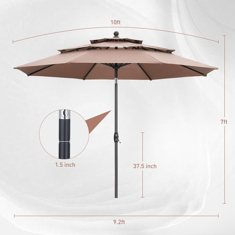 Ainfox 10 FT Patio Umbrella 3 Tiers Outdoor Market Umbrella with Crank and Tilt for Garden Lawn Backyard Pool