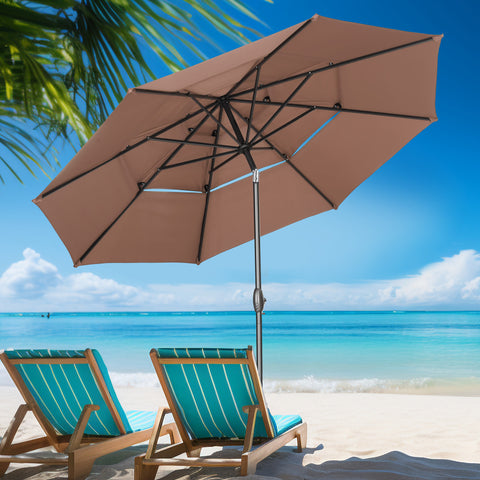 Ainfox 10 FT Patio Umbrella 3 Tiers Outdoor Market Umbrella with Crank and Tilt for Garden Lawn Backyard Pool