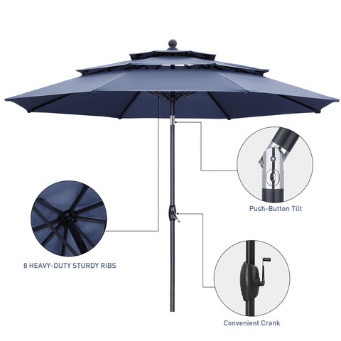 Ainfox 10 FT Patio Umbrella 3 Tiers Outdoor Market Umbrella with Crank and Tilt for Garden Lawn Backyard Pool