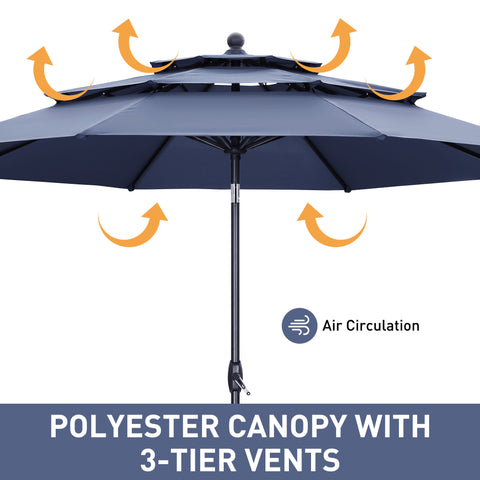 Ainfox 10 FT Patio Umbrella 3 Tiers Outdoor Market Umbrella with Crank and Tilt for Garden Lawn Backyard Pool