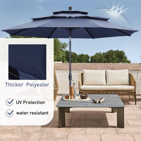 Ainfox 10 FT Patio Umbrella 3 Tiers Outdoor Market Umbrella with Crank and Tilt for Garden Lawn Backyard Pool