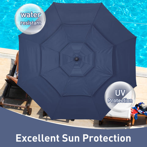 Ainfox 10 FT Patio Umbrella 3 Tiers Outdoor Market Umbrella with Crank and Tilt for Garden Lawn Backyard Pool