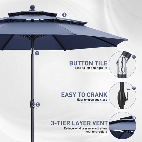Ainfox 10 FT Patio Umbrella 3 Tiers Outdoor Market Umbrella with Crank and Tilt for Garden Lawn Backyard Pool