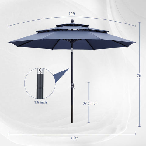 Ainfox 10 FT Patio Umbrella 3 Tiers Outdoor Market Umbrella with Crank and Tilt for Garden Lawn Backyard Pool