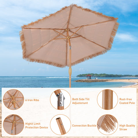 Ainfox Thatched Tiki Patio Umbrella, Outdoor Market Umbrella 7.5FT/9FT/13FT/15FT for Garden, Deck, Backyard, Pool, Beach