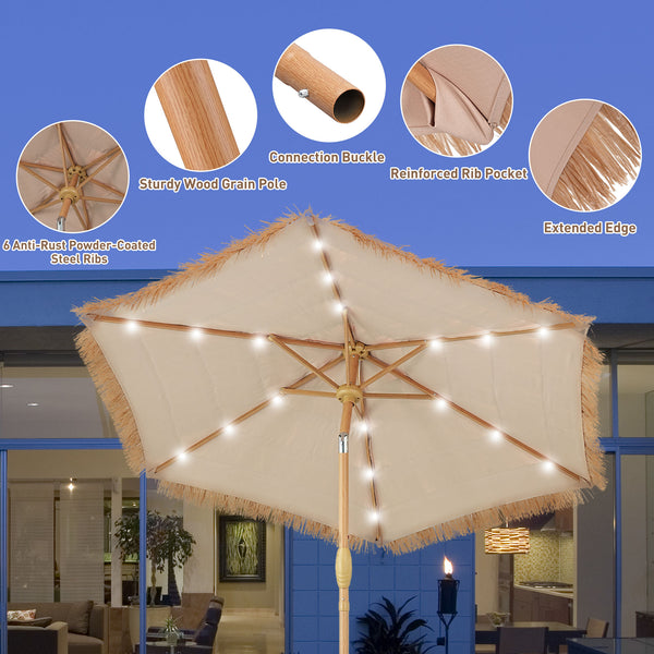 Ainfox Thatched Tiki Patio Umbrella, Outdoor Market Umbrella for Garden, Deck, Backyard, Pool, Beach