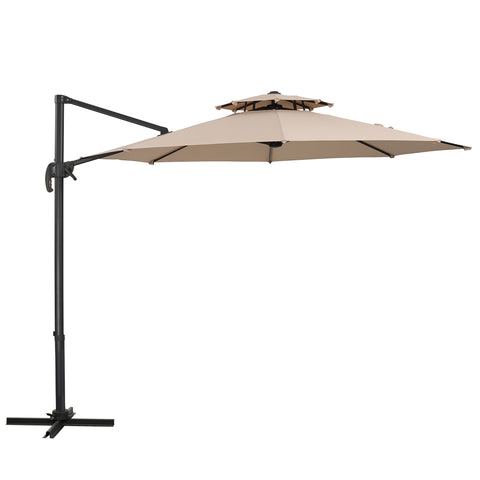 Ainfox 10ft Double Top Heavy-Duty Patio Cantilever Umbrella with Cross Base,Large Offset Hanging Aluminum Umbrella with 360°Rotation Adjustable