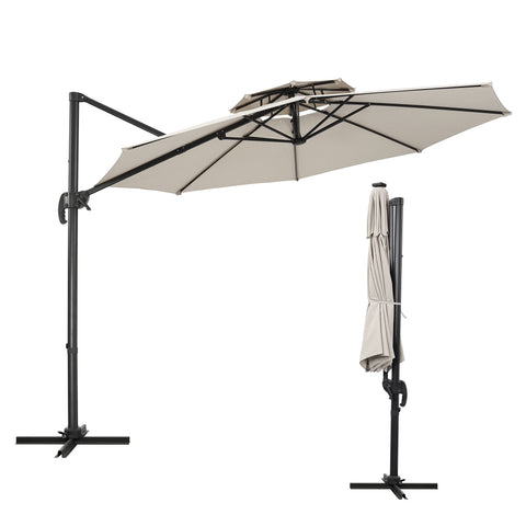 Ainfox 10ft Double Top Heavy-Duty Patio Cantilever Umbrella with Cross Base,Large Offset Hanging Aluminum Umbrella with 360°Rotation Adjustable